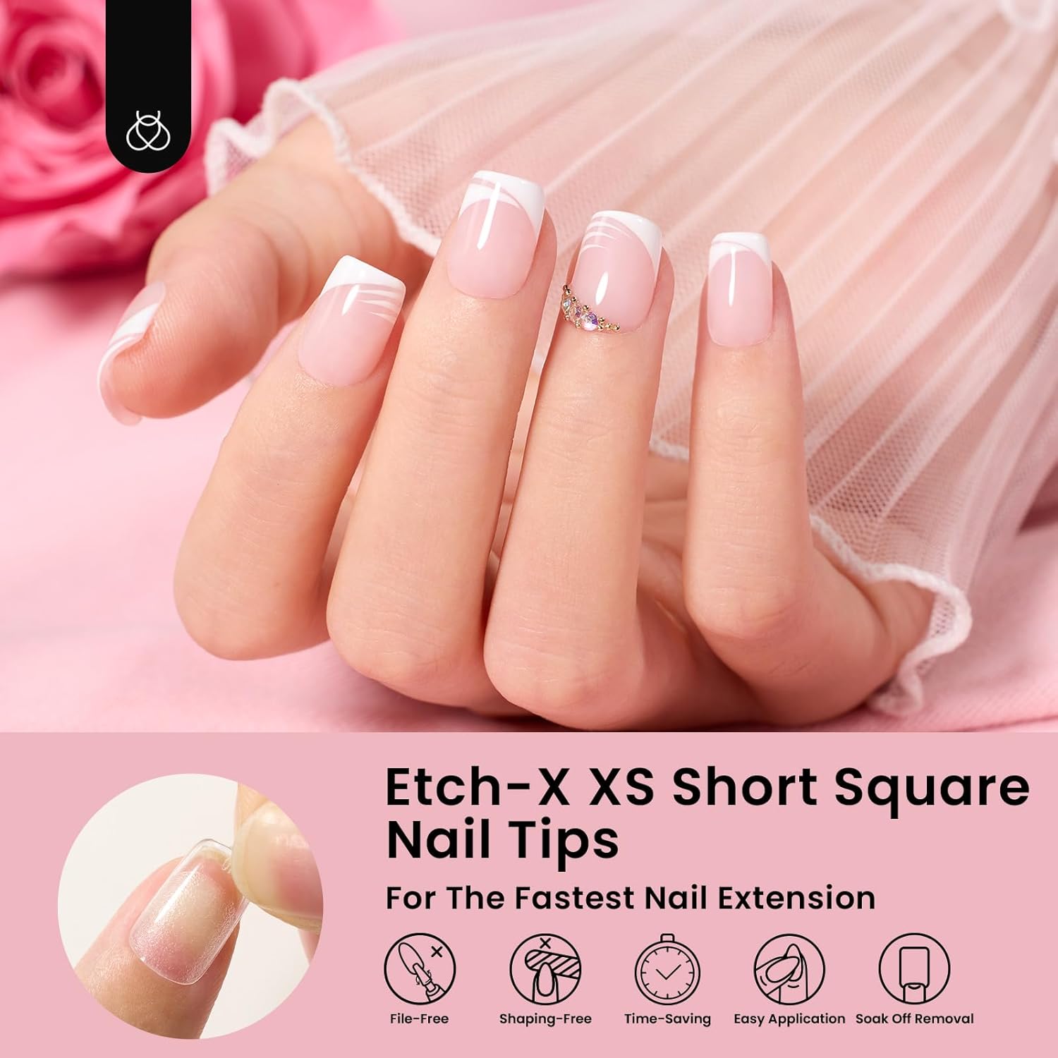 Beetles Gel Nail Tips 288Pcs Extra Short Square Etch-X Fake Nails Half Matte Press on Nail Tips Full Cover Nail Tips Gel Nail Polish Extensions Set Gifts for women-Velvo Beauty
