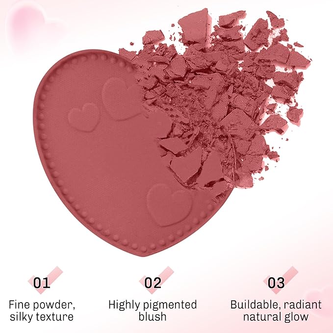 Boobeen Powder Blush Matte Pressed Blush Palette, Highly Pigmented Cream Pink Blusher for Cheeks, Blusher Compact Powder Makeup Lightweight Easily Blends, Single Color Rouge Powder-Velvo Beauty