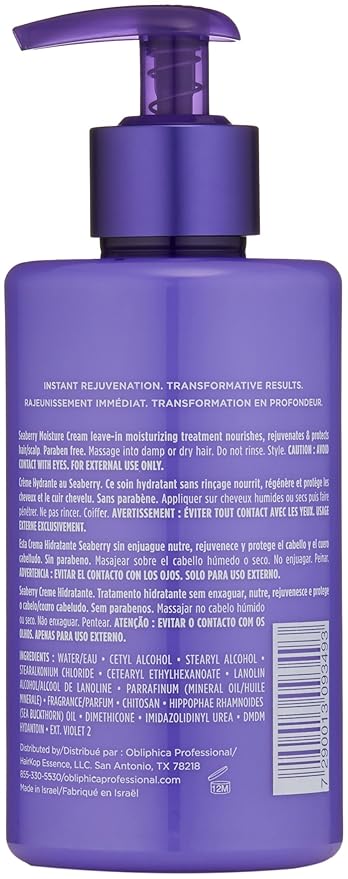 Obliphica Seaberry Leave In Moisture and Styling Cream for Women - Anti-Frizz Control, Normal Hair Products, Damaged Repaired Hair - Hair Mask & Treatment for Protecting Hair & Scalp - 10 Fl Oz-Velvo Beauty