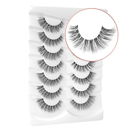 Onlyall Natural Eyelashes Mink False Eyelashes Natural Wispy Lashes Soft Clear Band Lashes Fluffy False Lashes 14MM A11-Velvo Beauty