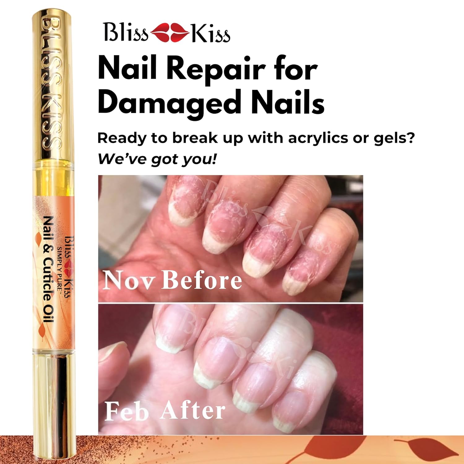 Bliss Kiss | 1 Pumpkin Spice Latte Fragrance | Nail Oil Cuticle Pen w/Vitamin E & Jojoba⏤Nail Strengthener Nail Growth Serum for Brittle Peeling Breaking Thin Nails-Velvo Beauty