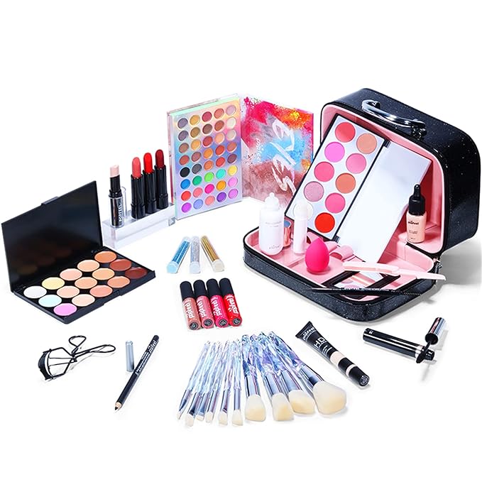 Multi-purpose Makeup Kit All-in-One Makeup Gift Set Colours Mix Eyeshadow Concealer Lip Gloss Pressed Powder and Powder Blusher Cosmetic Makeup Palette Set Kit #096-Velvo Beauty