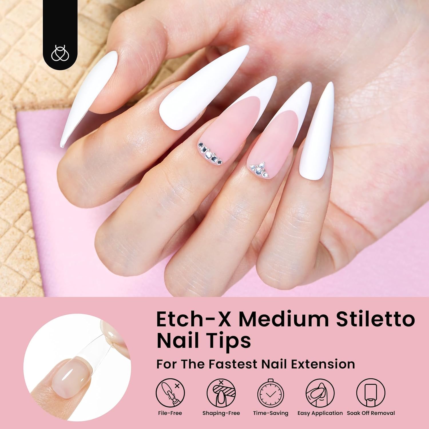 Beetles Gel Nail Tips Etch-X, Stiletto Medium, 288Pcs 12 Sizes, Pre-Etched Half Matte Full Cover Soft Acrylic False Nail Tips Pre-Shaped Easy DIY Fall Halloween Nail Extension Salon Gift for Women-Velvo Beauty