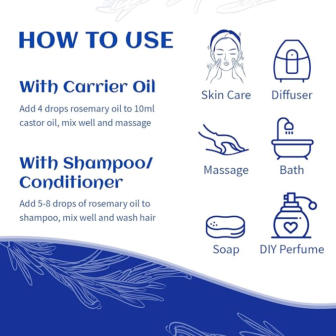 HIQILI Rosemary Oil for Hair Growth, Add to Shampoo & Conditioner, 100% Pure Undiluted - 16 Fl Oz-Velvo Beauty