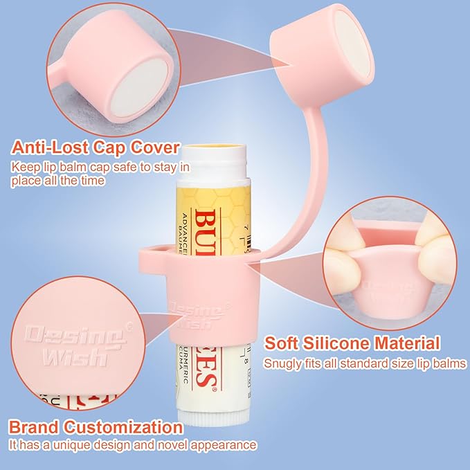 Desing Wish Silicone Lip Balm Holder with Silicone Zipper Pouch, Portable Lip Balm Keychain Sleeve - Silicone Storage Bag for Lip Balms/Small Cosmetics/Earphones/Keys - Pink-Velvo Beauty