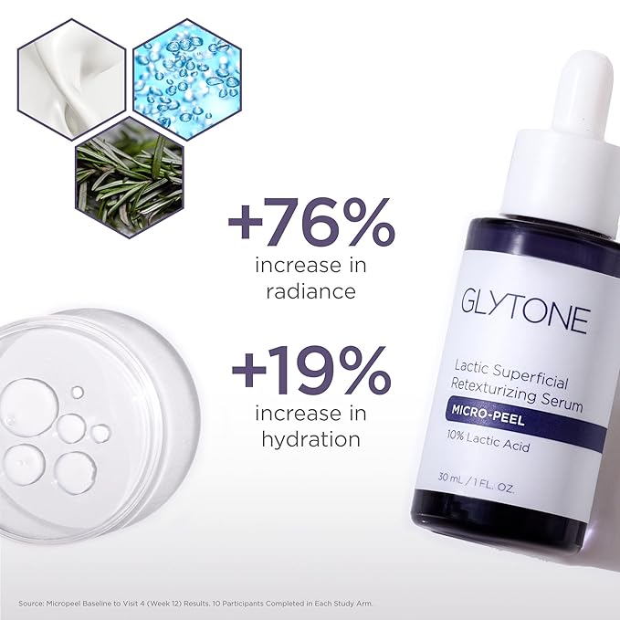 Glytone Micro-Peel Lactic Superficial Retexturizing Serum | Anti-Aging AHA Exfoliating Serum for Face with 10% Lactic Acid | Hydrates, Brightens & Reduces Wrinkles | Paraben-Free - 1 Fl oz-Velvo Beauty