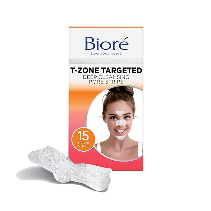 Bioré T-Zone Blackhead Remover Strips, Deep Cleansing Pore Strips, (5 Nose + 5 Face + 5 Chin Strips), Instant Pore Unclogging for the T-Zone Area, 15 Count-Velvo Beauty