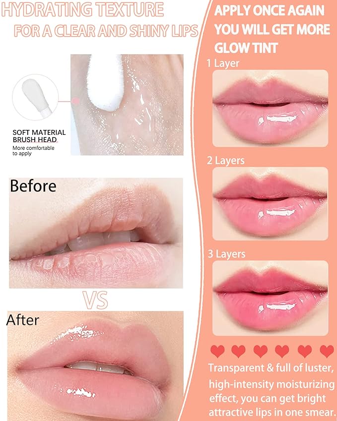 Plumping Lip Glow Oil, Hydrating Tinted Lip Oil Gloss, Transparent Toot Lip Oil, Long Lasting Lip Balm Moisturizing Glow Oil Fresh Texture, Glitter Shine Primer Lip Tint Lip Care Product-#0000-Velvo Beauty