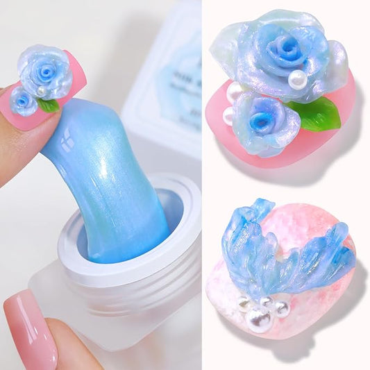Double Rhythm 3D Nail Gel Pearl Solid Sculpting for Nail Art Non-Sticky Hard for Building Carving Molding Extension Soak Off UV/LED Salon Home DIY 0.5 Oz (Blue-Silk 09)-Velvo Beauty
