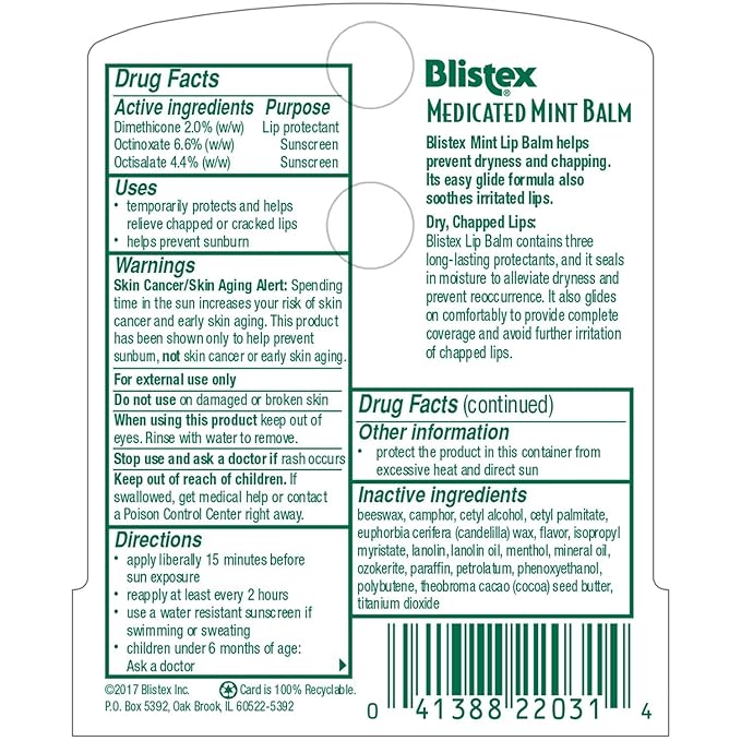Blistex Medicated Mint Balm SPF 15 0.15 oz (Pack of 9)-Velvo Beauty