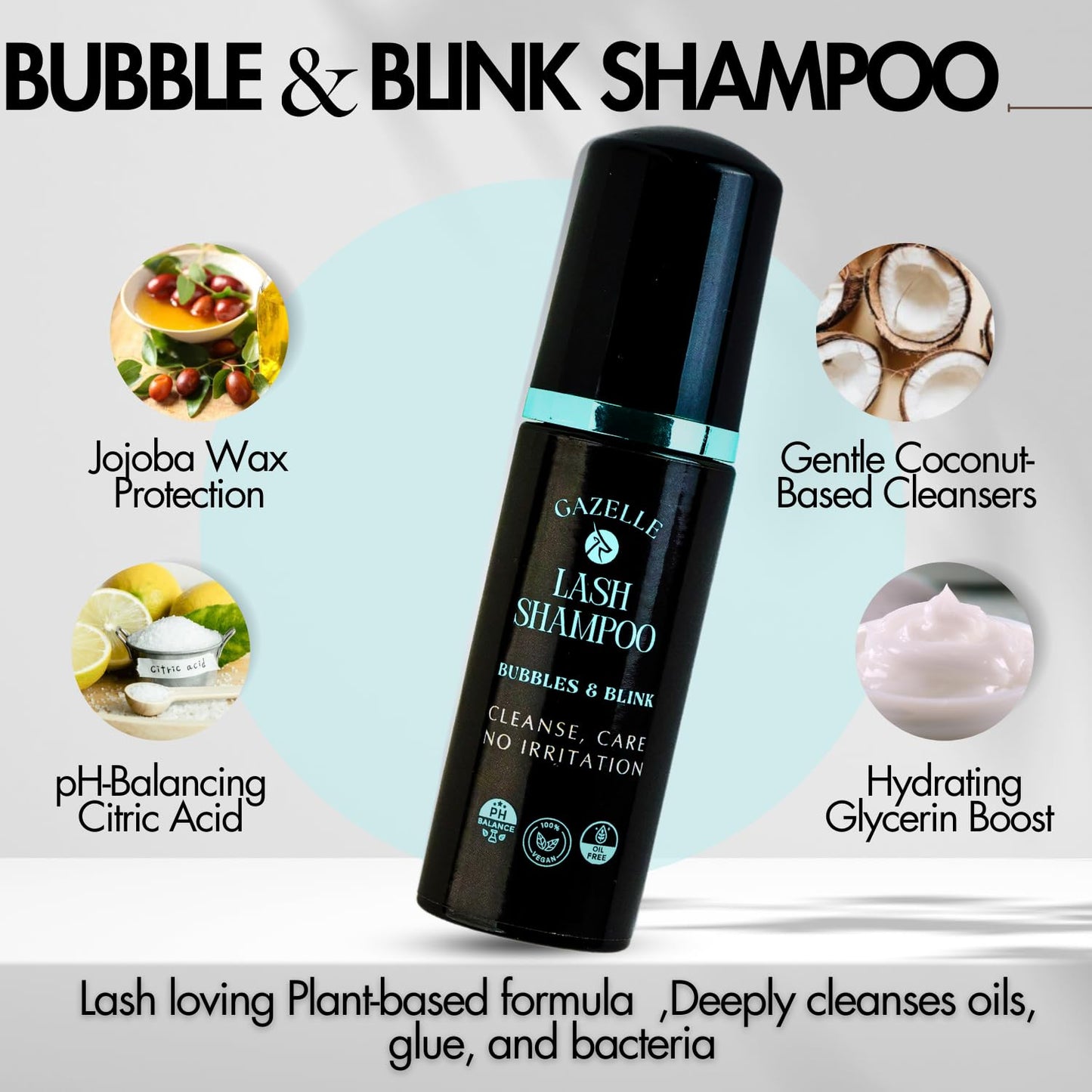 Gazelle Lash Shampoo with Brush – Gentle, Oil-Free Foaming Eyelash Extension Cleanser & DIY Lashes – Lash Cleaning Kit Removes Makeup, Dirt & Oil – No Irritation, No Burning – Salon & Home Use-Velvo Beauty