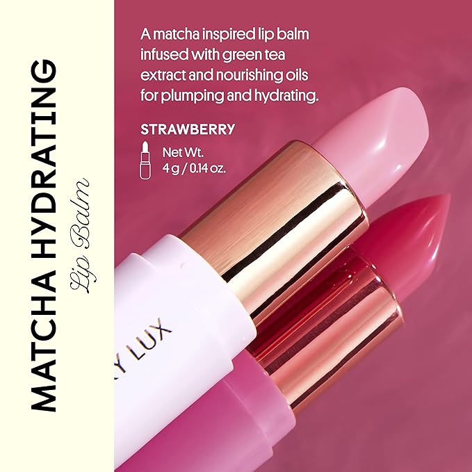 Winky Lux Matcha Lip Balm with Coconut Oil, Vitamin E and Caffeine, Lip Moisturizer, Clear, Strawberry-Velvo Beauty
