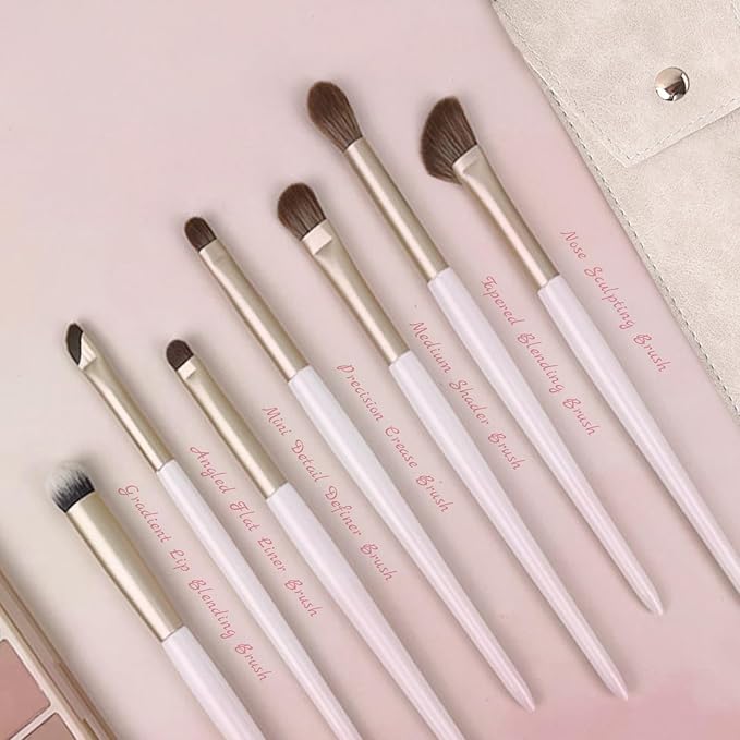 Eyeshadow Makeup Brushes Set with Case 7 PCS Soft Synthetic Hairs Eye Makeup Brushes for Blending Eyebrow Eyeliner Eyeshadow （White）-Velvo Beauty