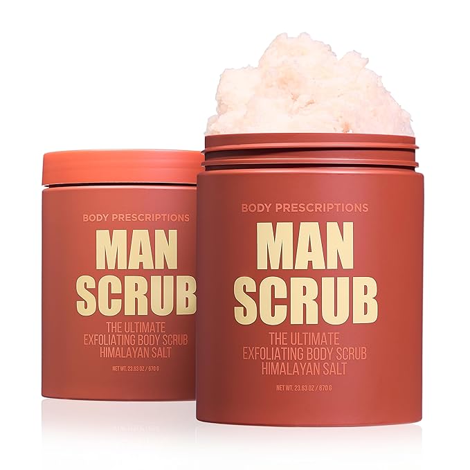 Body Prescriptions Men’s Exfoliating Body Scrub – Ultimate Skin Cleansing Wash in Jar with Twist-Top Lid, For All Skin Types, 21 Ounce (Pack of 2), Himalayan Salt-Velvo Beauty