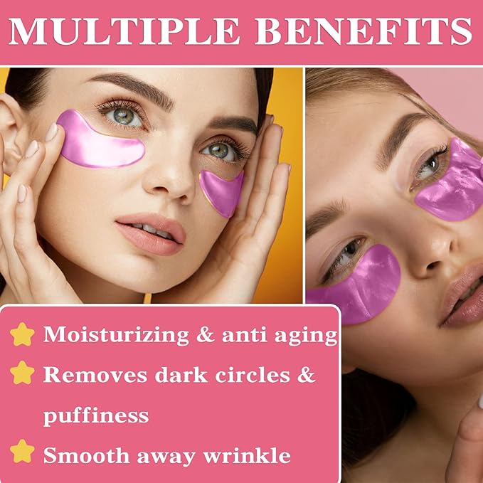 30 Pairs Under Eye Mask,Moisturising Under Eye Patches for Women,Crystal Collagen Eye Gel Pads for Reducing Fine Lines,Puffy Eyes and Dark Circles Under Eye Bags Treatments(Pink)-Velvo Beauty