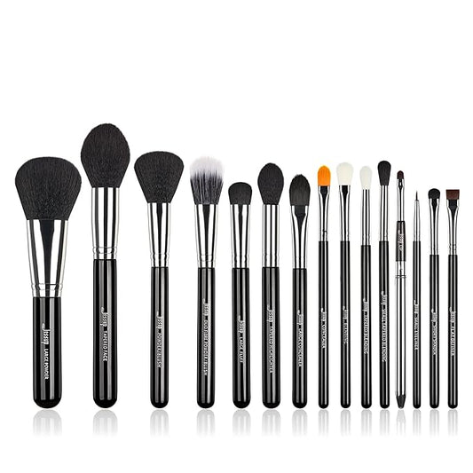 Jessup Makeup Brushes 15 Pcs Makeup Brush Set Beauty Cosmetics Make Up Powder Concealer Eyeshadow Eyeliner Blending Lip Brush Tools (Black/Silver) T092-Velvo Beauty