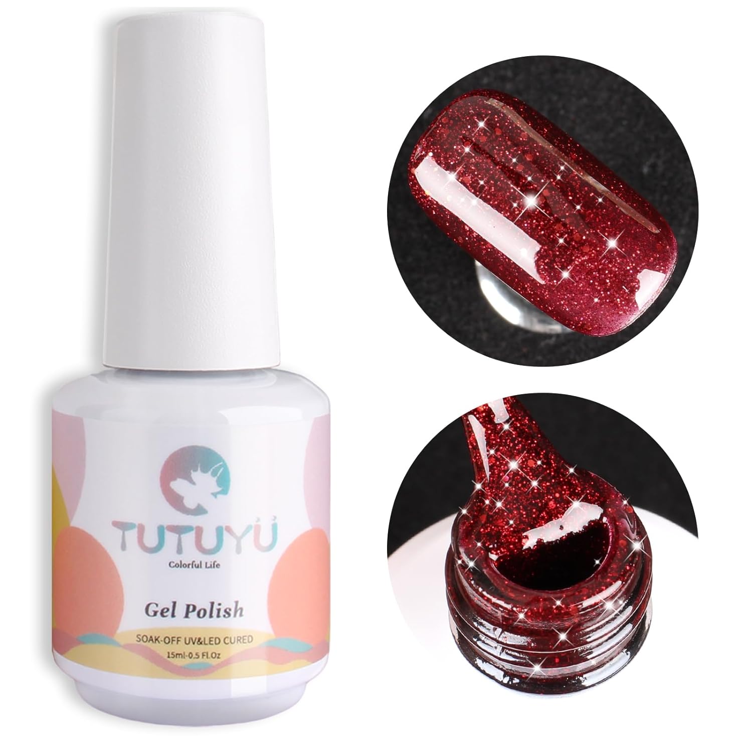Glitter Red Gel Polish,Sparkly Shimmer Christmas Red Glitter Gel Nail Polish,0.51 Fl Oz Soak Off UV Poinsettia Gel Nail Polish for DIY Nail Art,Holiday Gifts - GP0064-Velvo Beauty