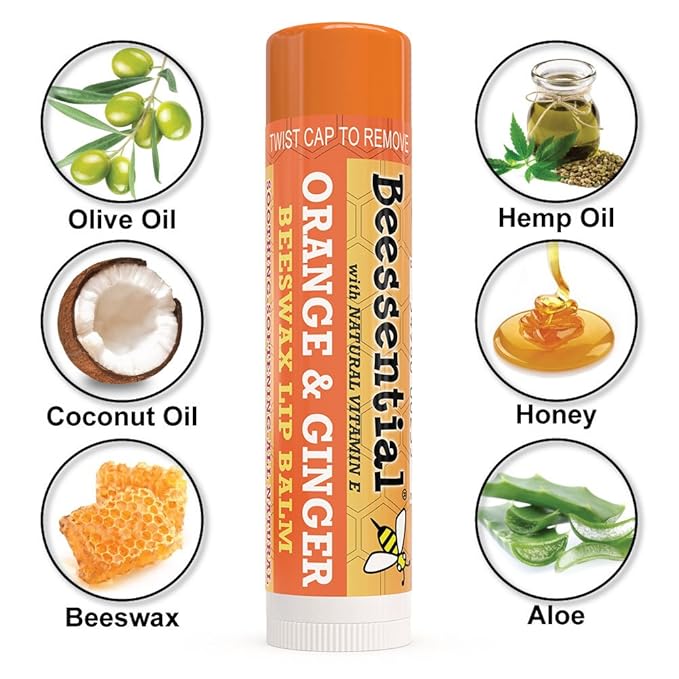 Beessential Natural Bulk Lip Balm, Orange Ginger, 18 Pack | For Men, Women, and Children. Great for Gifts, Showers, & More-Velvo Beauty
