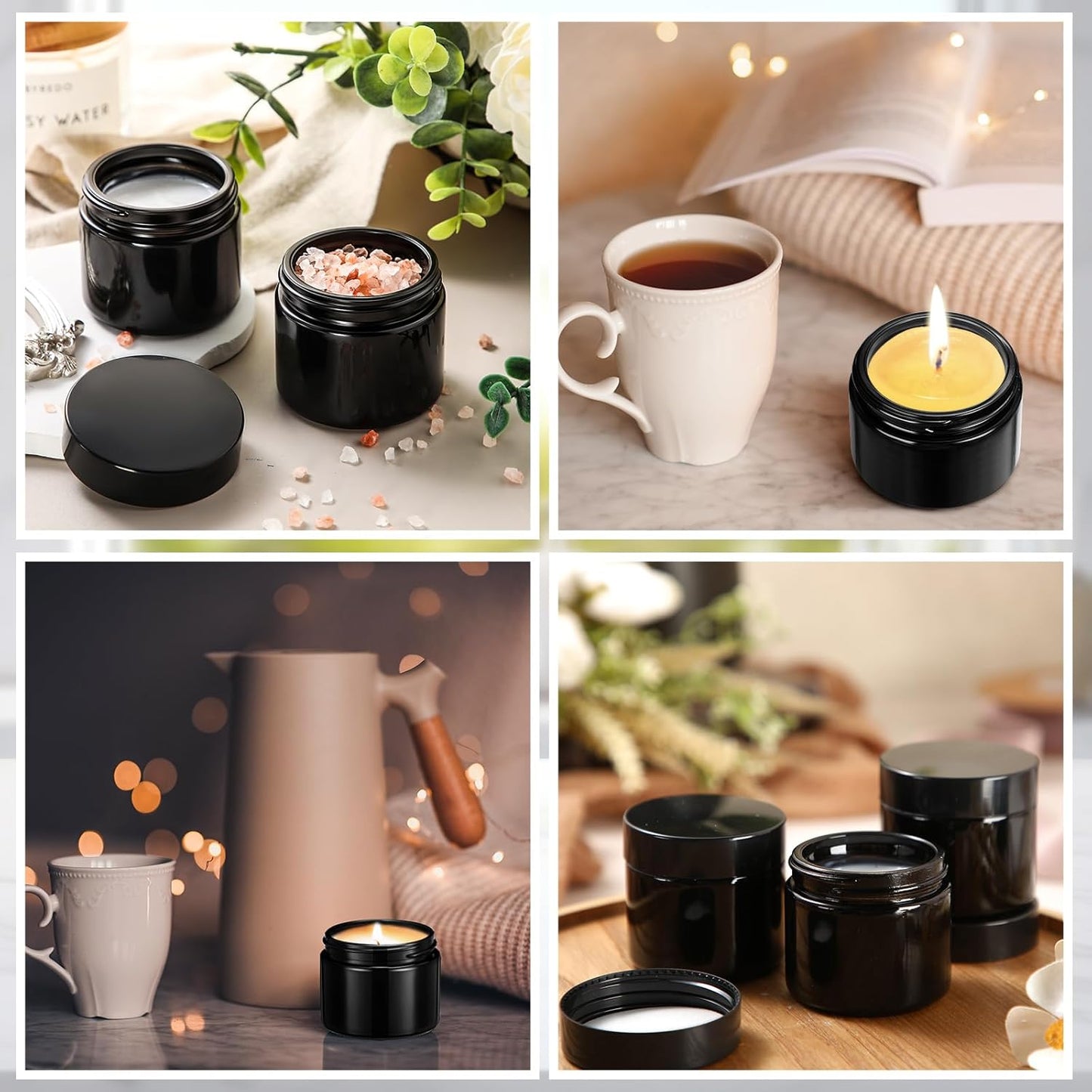 Domensi 72 Pcs 2 oz Glass Jars with Lids Travel Size Round Leakproof Empty Cosmetic Jars with Inner Liners Lid for Storing Makeup Lotions Face Cream Ointments Candle DIY Making (Black)-Velvo Beauty