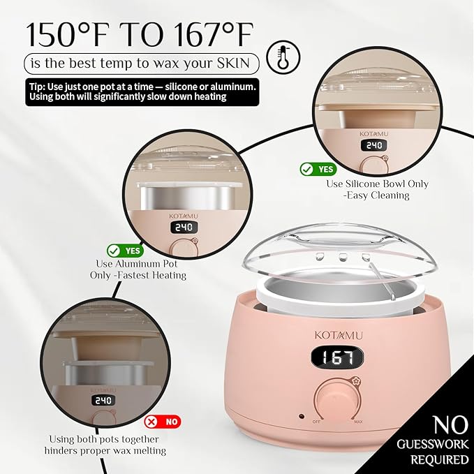 KOTAMU Wax Kit Pink Digital Hair Removal Waxing Kit for Women & Men Hot Wax Warmer Pot for Face, Eyebrow, Body, Brazilian, Bikini, Sensitive Skin Waxing Machine with 25 Accessories for Home Salon-Velvo Beauty