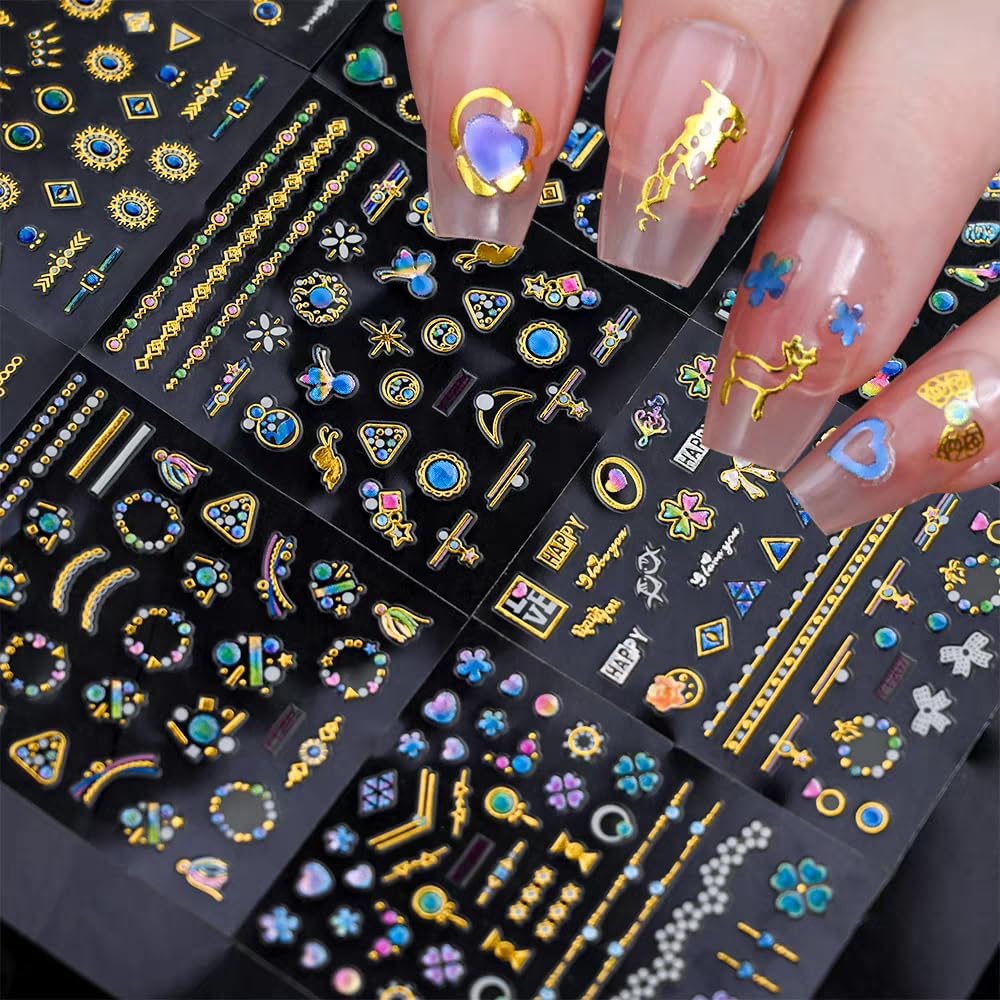 30 Sheets Gem Star Nail Stickers 3D Self Adhesive Luxury Blue Gems Theme Nail Art Charms Sticker Decals for Crafts Supplies Accessories (ST-BG)-Velvo Beauty