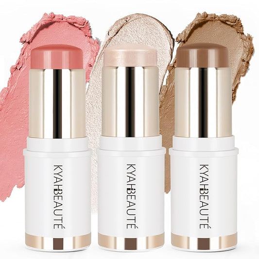 Trio Contour Sticks Set, Highlighter Stick & Bronzer Stick & Blush Stick for Cheek+Lip,Highlight and Contour to Create a Natural Dewy Makeup Look for Light| Set of 45g/1.6fl.oz-Velvo Beauty