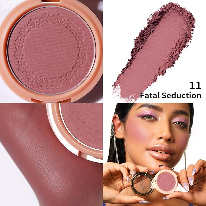 OULAC Blush Makeup Powder Mauve| Natural Matte Blush Cool Tone Skin Light Meidum | Buildable & Light Weight Smooth| Cruelty-Free Blush Vegan | 4.8g 11 Fatal Seduction (Mauve Wood Color)-Velvo Beauty