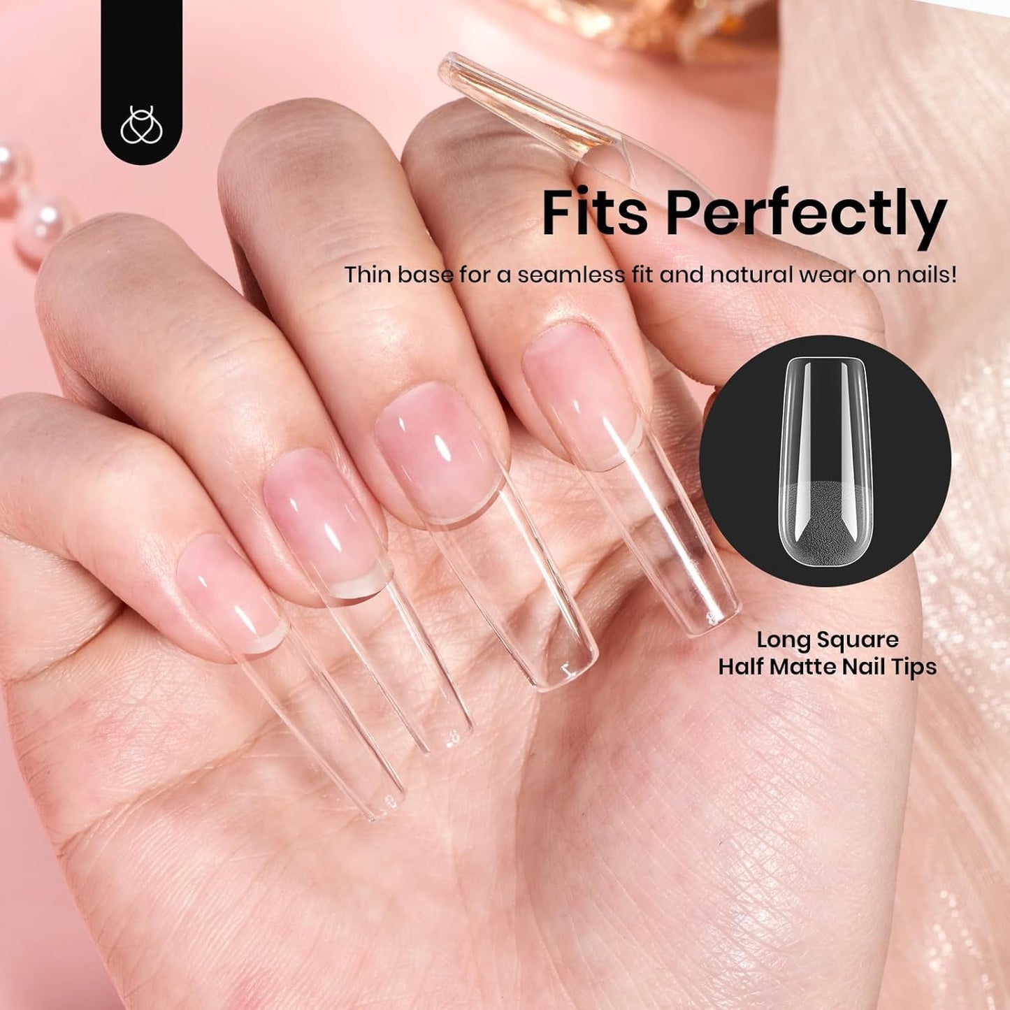 Beetles Gel Nail Tips Long Square 10 Sizes, 288Pcs Pre Shaped Half Matte Press On Nails Gelly Tips False Nails for Gel Nail DIY Art Nail Extensions Acrylic Nails Gift-Velvo Beauty