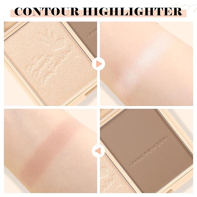 Boobeen Highlighter Contour Makeup Palette Face Matte Bronzer Powder, Compact Contouring Blush for Cheeks, Natural Long Lasting with Brush-Velvo Beauty