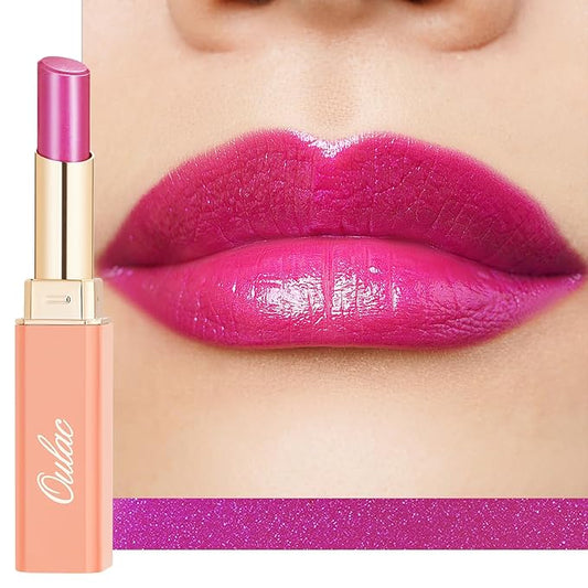 Oulac Moisture Pink Purple Lipstick - 2 in 1 Shimmer Lipstick & Lip Balm, Juicy & Glossy Finish, Long Lasting Hydrating, Smooth for Dry, Cracked and Chapped Lips, Vegan 2.2g/0.07oz (S02)-Velvo Beauty