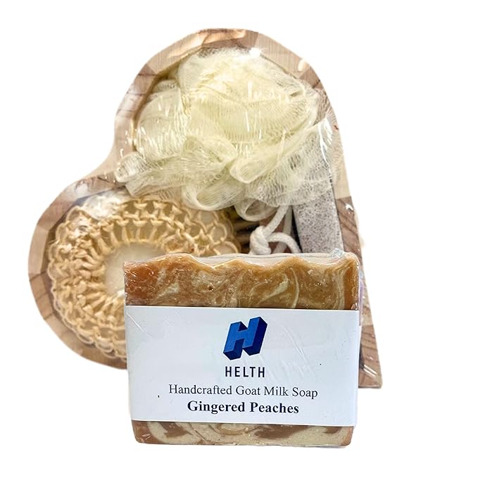 Spa Kit Birthday Box with Loofah Body Brush Gingered Peaches Goat Milk Soap, Orange-Velvo Beauty