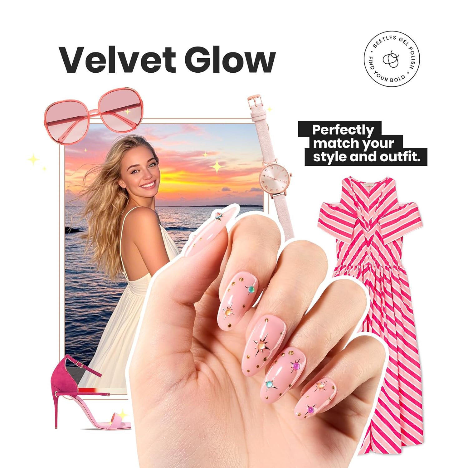 Beetles Jelly Nail Polish Set, 6 Colors Pink Nude Purple Velvet Glow Quick Dry Nail Polish Long Lasting Nail Strengthener Polish Gift for Girls Women-Velvo Beauty