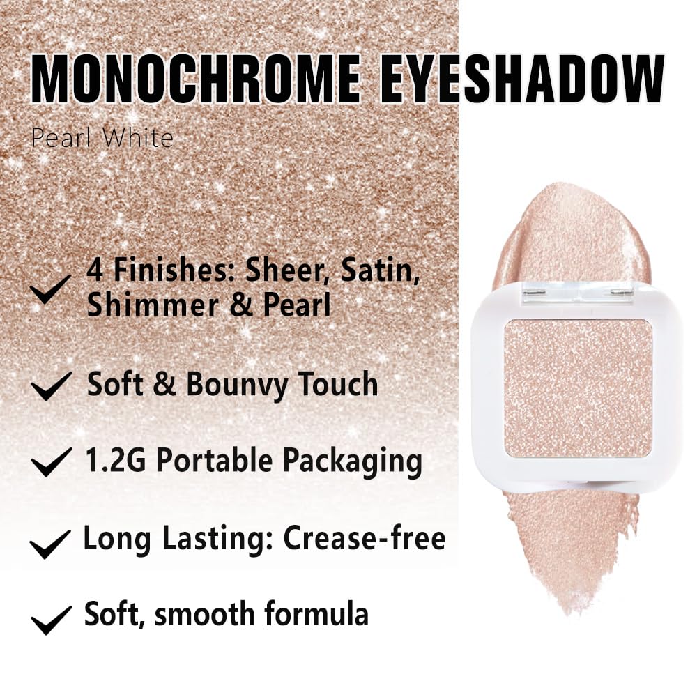 Glitter Singe Eye Shadow Palette Makeup, Pearl White Glitter Monochrome Eyeshadow For Old Women, Mini Pressed Pigmented Waterproof Sombras Para Ojos, Vegan, Talc, Paraben & Cruelty Free, 12-Velvo Beauty