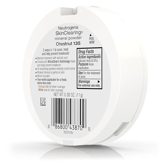 Neutrogena SkinClearing Mineral Acne-Concealing Pressed Powder Compact, Shine-Free & Oil-Absorbing Makeup with Salicylic Acid to Cover, Treat, & Prevent Breakouts, Chestnut 135,.38 oz-Velvo Beauty