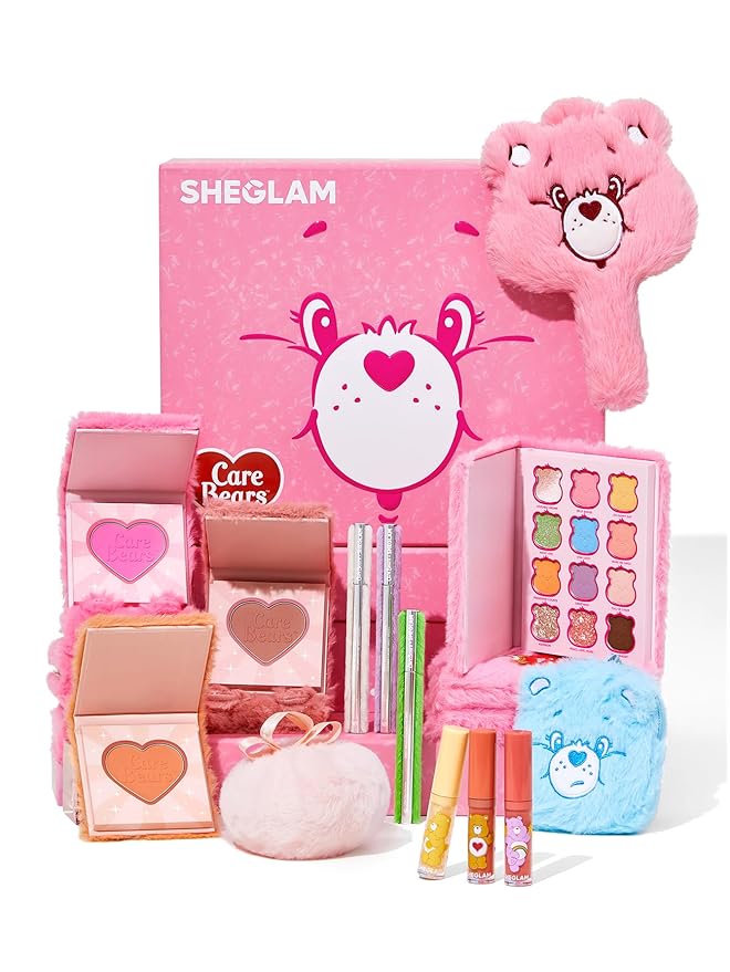 SHEGLAM X Care Bears Collection Set Vibrant Colored Eyeshadows Green White Purple Eyeliner Pink Blush Body Highlighter Liquid Lipstick Set Makeup Set-Velvo Beauty
