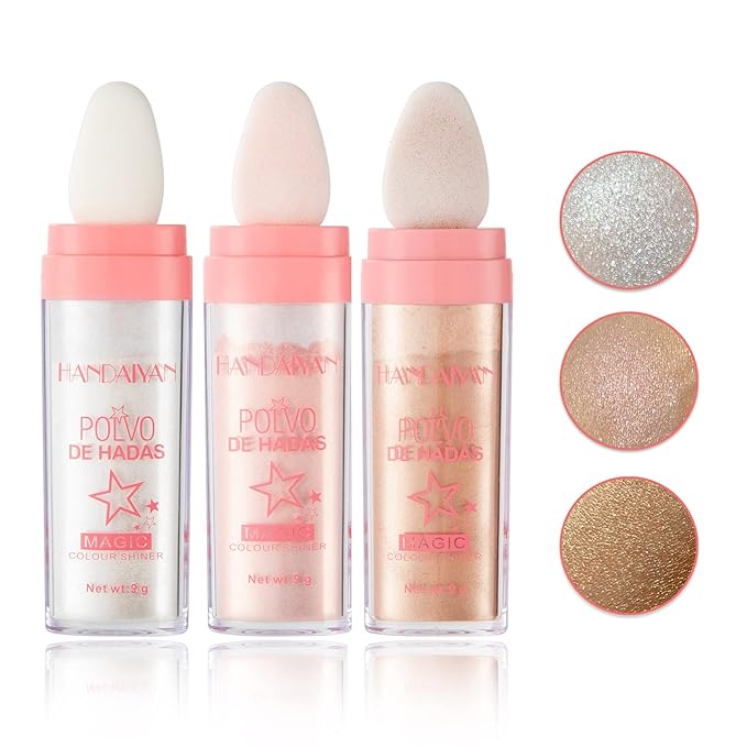 3PCS Polvo De Hadas Highlighter Glitter Stick Body Glitter Shimmer Face Brightening Highlighter Contour Powder Makeup Stick Face Fairy Glitter Highlighter Makeup-White,Pink,Golden brown-Velvo Beauty