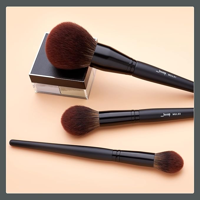 Jessup Large Face Makeup Brushes 3pcs, Premium Synthetic Powder Contour Highlighter Brush, Phantom Black T274-Velvo Beauty