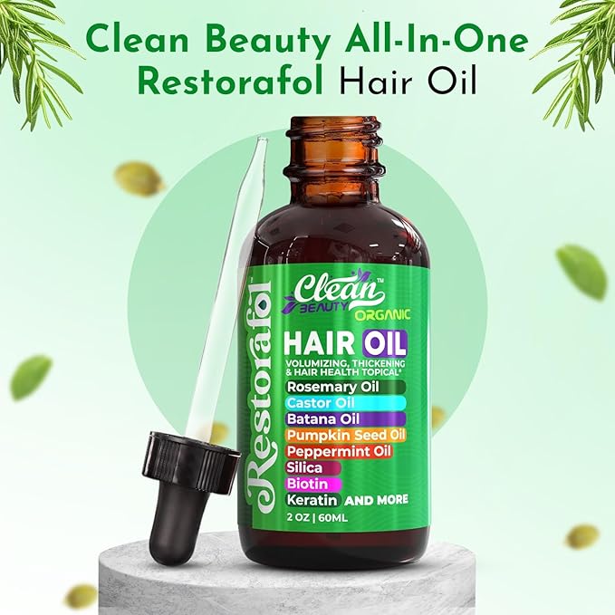 Clean Beauty Rosemary Hair Oil For Growth with Castor Oil Batana Oil Pumpkin Seed Oil Peppermint Oil Silica Biotin Collagen Keratin Saw Palmetto Horsetail Tea Tree Vit E Aloe Vera Jojoba (1 Pack)-Velvo Beauty