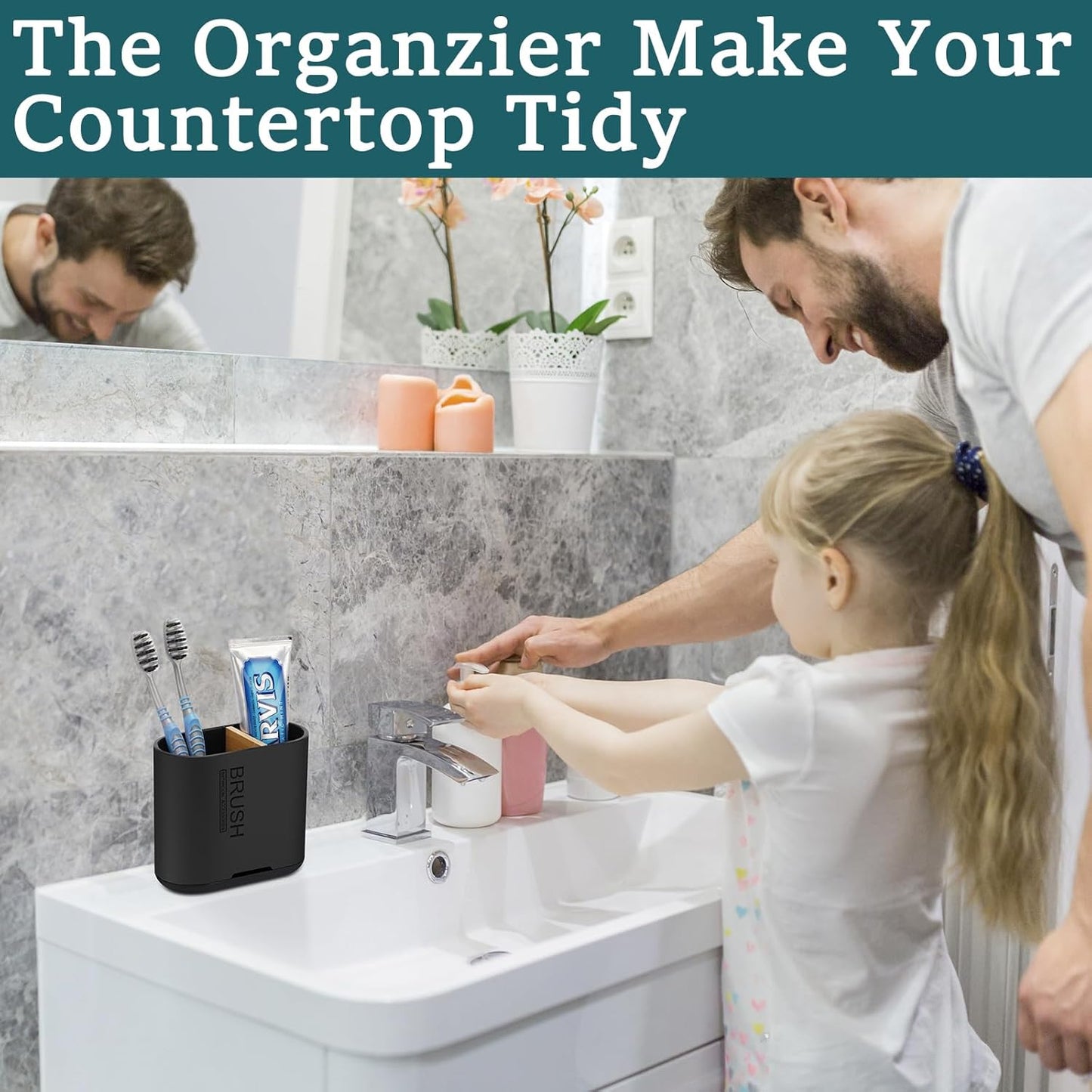 Toothbrush and Toothpaste Holder with Bamboo Divider for Bathroom Countertop Organizer, Detachable for Easy Clean, 2 Slots Electric Toothbrush Holders Storage Caddy Drainage for Family-Black-Velvo Beauty