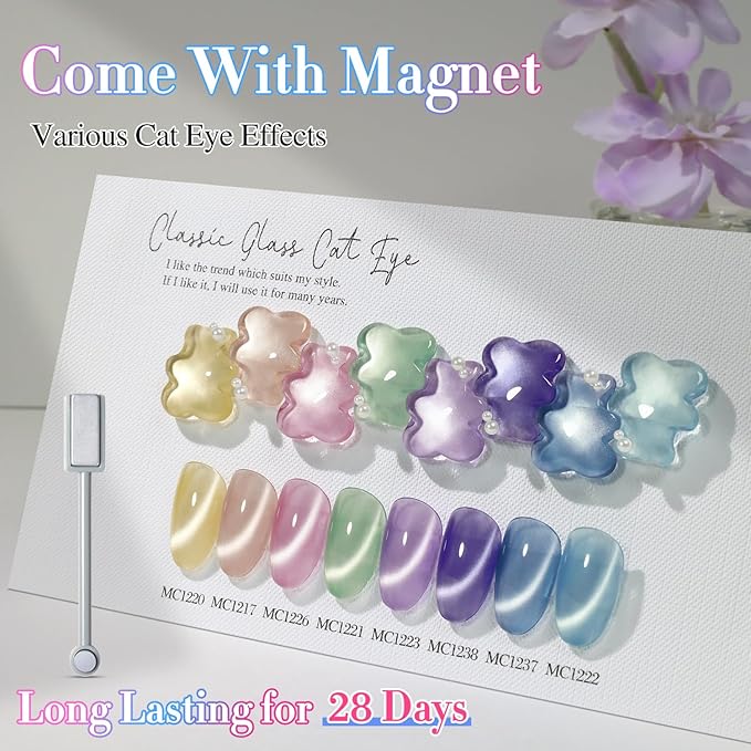 Double Rhythm 28Pcs 0.5Oz Glass Cat Eye Gel Nail Polish Set Same Color Same Bottle Soak Off Magnetic Jelly Gel Polish Kit Nail Art Manicure Salon DIY at Home (Nude Pink Blue Green-T24-10)-Velvo Beauty