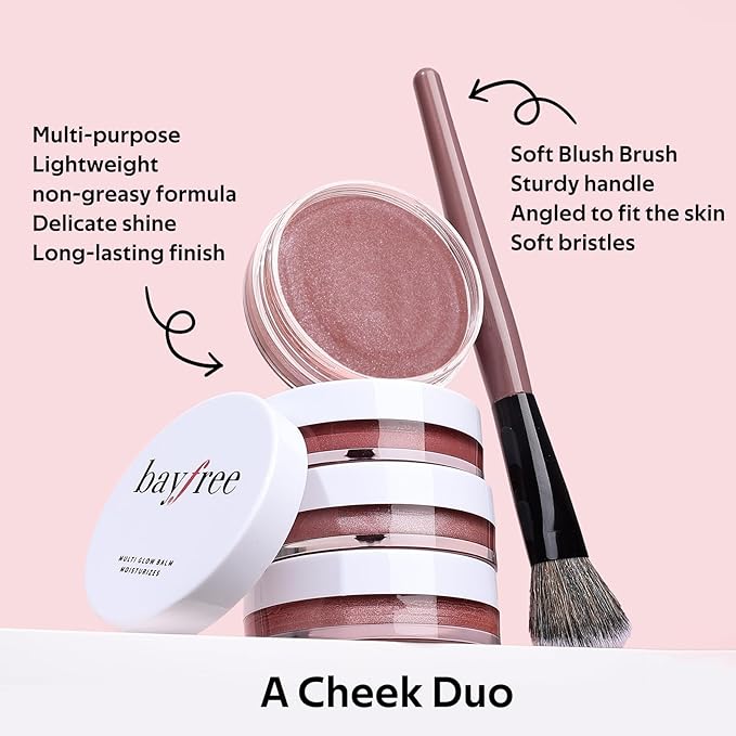 Multi Cream Blush & Blush Brush Set, Korean Makeup Blush for Cheeks, Multi-Use Face Balm, Lightweight & Hydrating, Blendable Color, Non-Greasy, Soft Bristles for Radiant Finish (Pink Camellia)-Velvo Beauty