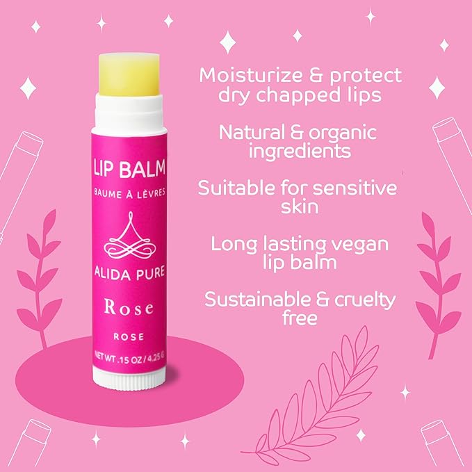Rose Lip Balm Collection, Vegan Set, Beeswax Free, with Organic Jojoba and Avocado Oil, Vitamin E, Natural Moisturizer for Dry, Chapped Lips, 3 Tube Set-Velvo Beauty