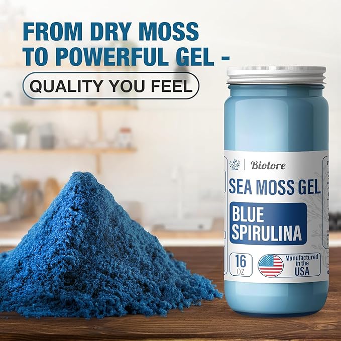 Biolore Sea Moss Gel - Blue Spirulina 16oz, Wildcrafted Irish Seamoss with Essential Vitamins & Trace Minerals, Vegan Superfood Made in USA-Velvo Beauty