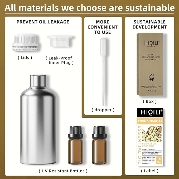 HIQILI 16 Fl Oz Frankincense Essential Oil, for Massage Skin Care, Diffuser, Aromatherapy, 100% Pure Undiluted-Velvo Beauty