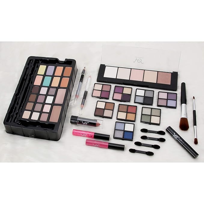72pcs Makeup Gift Set Kit Train Case With Extendable Trays (eyeshadow, Blushes, Lipstick & More) - Vmk1504-Velvo Beauty