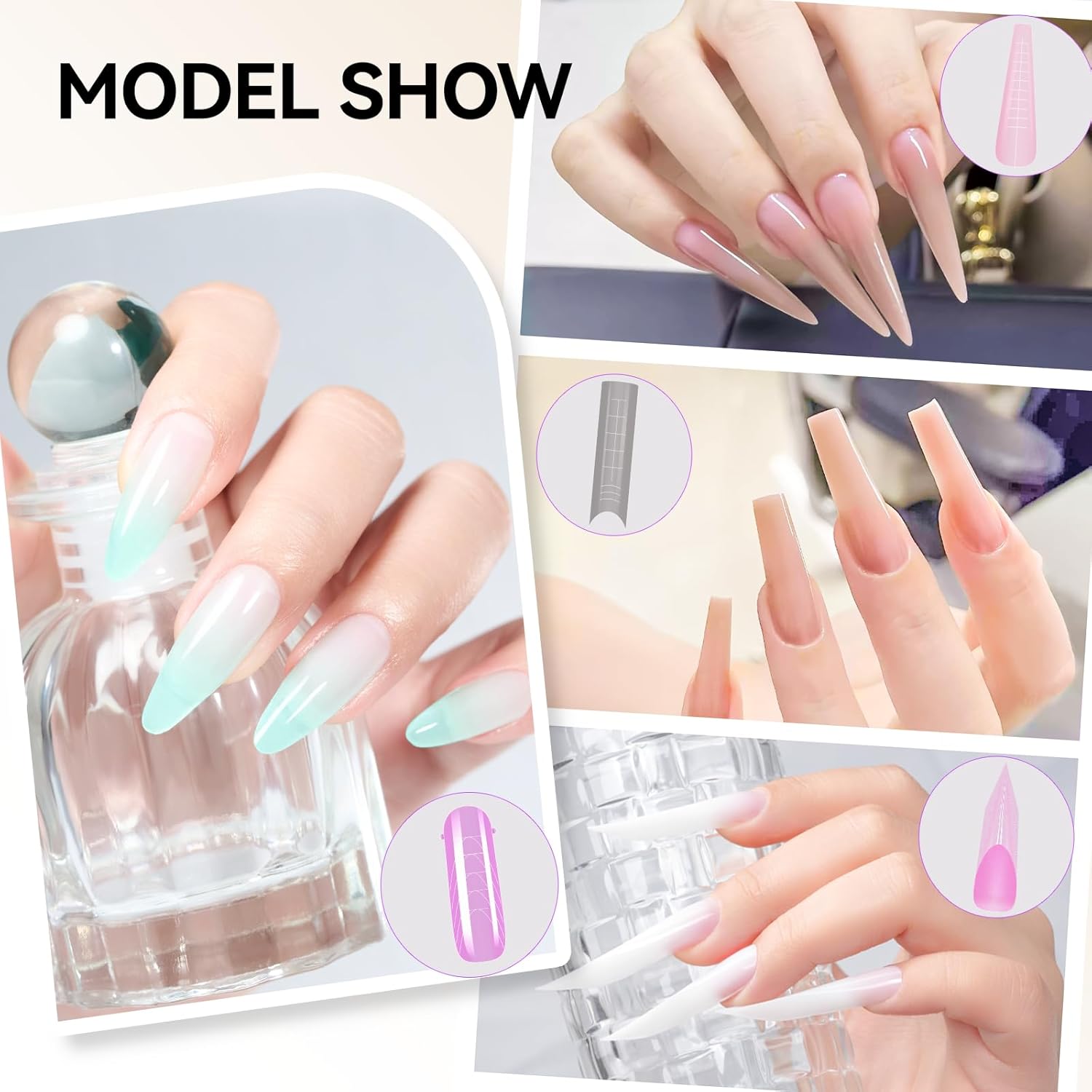 Gelike EC Dual Forms for Extension: 96 Pcs Color Nail Form, 4 Style 12 Size Nail Forms For Builder, Half Matte Gel Forms For Manicure Art Design Salon Diy-Velvo Beauty