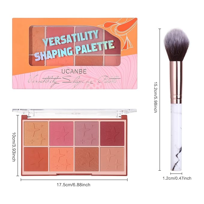 8 Colors Face Matte Blush Palette Shading Blusher with Brush - Buildable Facial Cheek Blusher Contour Bronzing Pressed Powder Makeup Pallet Women Gift Set (02 Shimmer Matte)-Velvo Beauty