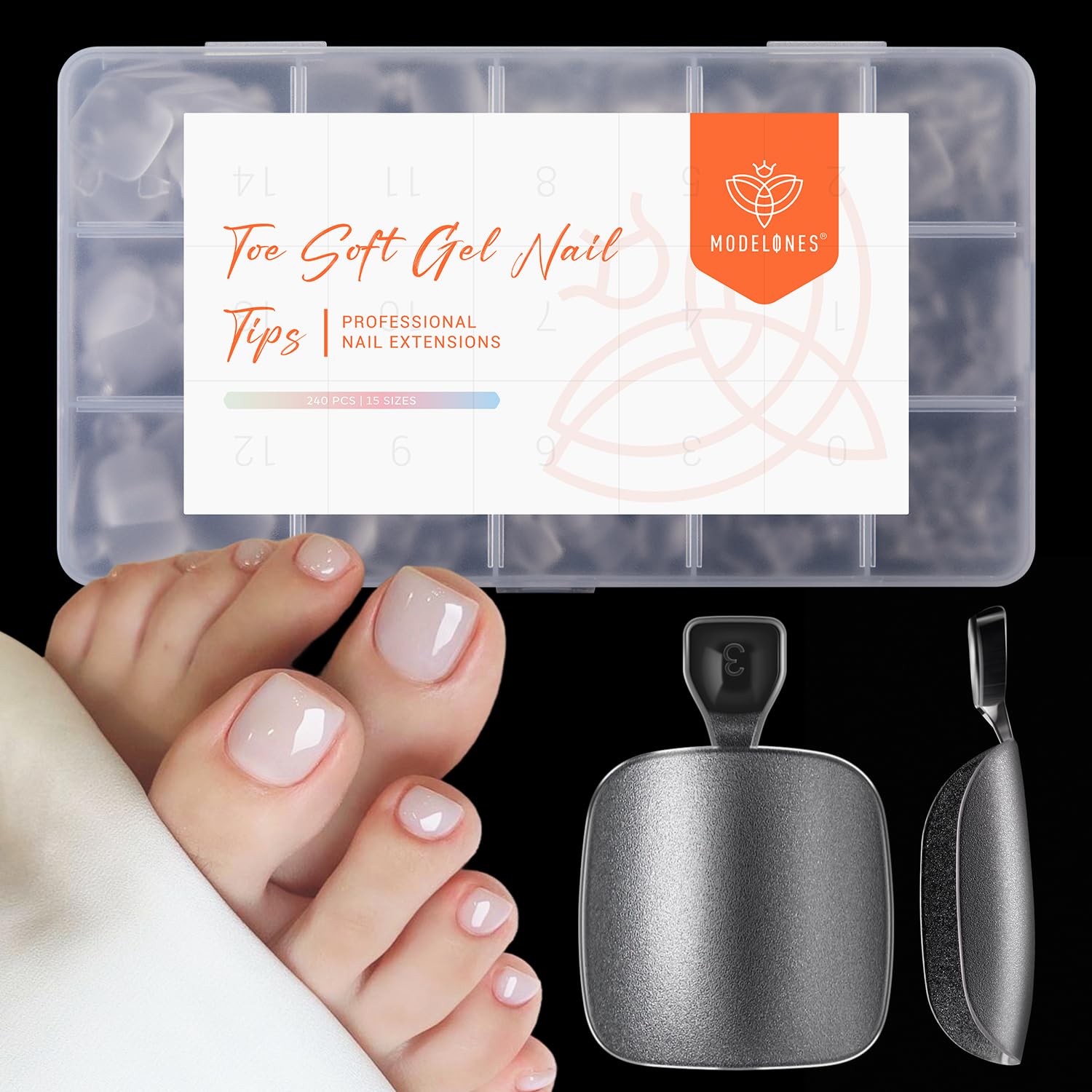 Modelones Toe Nail Tips Short Square Soft Gel Tips Squoval Fake Toe Nails Matte Full Cover Pre-shape Extension Home DIY Salon 240Pcs 15Sizes-Velvo Beauty