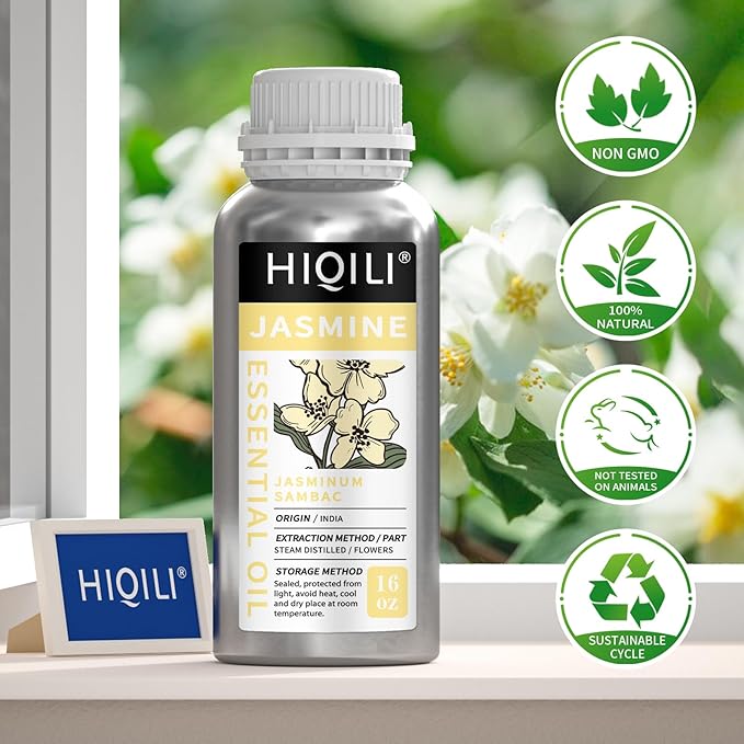 HIQILI 16 Fl Oz Jasmine Essential Oil, 100% Pure Natural for Diffuser, Hair, Skin, Perfume Making - 500ML-Velvo Beauty