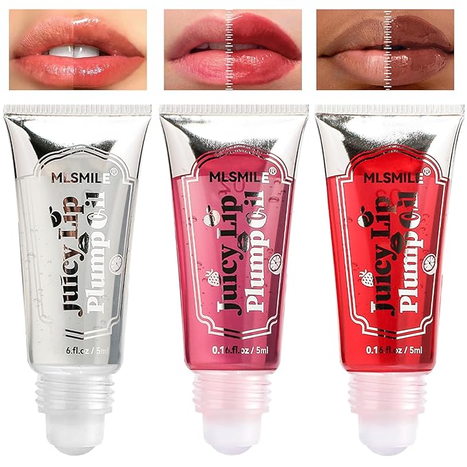 3Pcs Lip Plumper Gloss Set, Roll On Plumping Lip Oil Hydrating Glossy Lipstick Lip Care Serum Enhancer Nourishing Non-sticky High-Shine Lip Glass Mirror Glaze for Fuller Lips Mask Makeup-A-Velvo Beauty